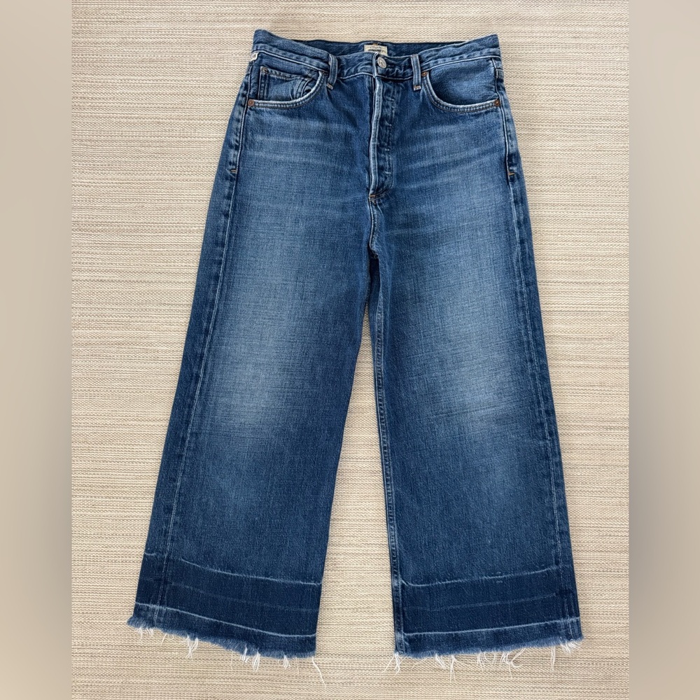 Citizens of Humanity Sacha high rise wide leg crop raw hem blue jeans women’s 28